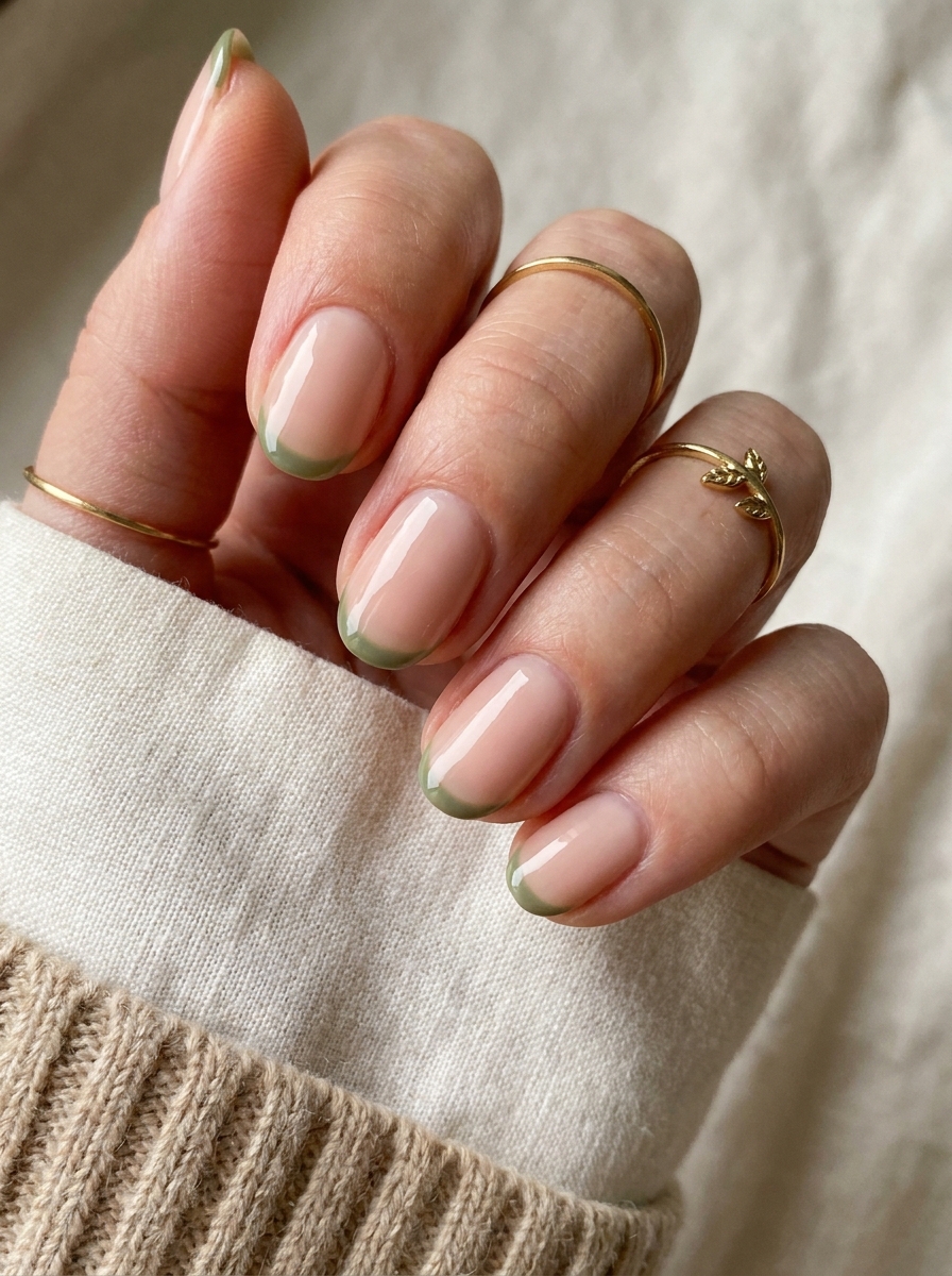 Olive French with Nude Base als olivgrüne Herbstmaniküre 2026